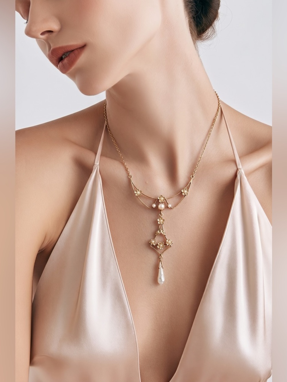 Antique! 14k yellow gold and natural pearl Necklace!